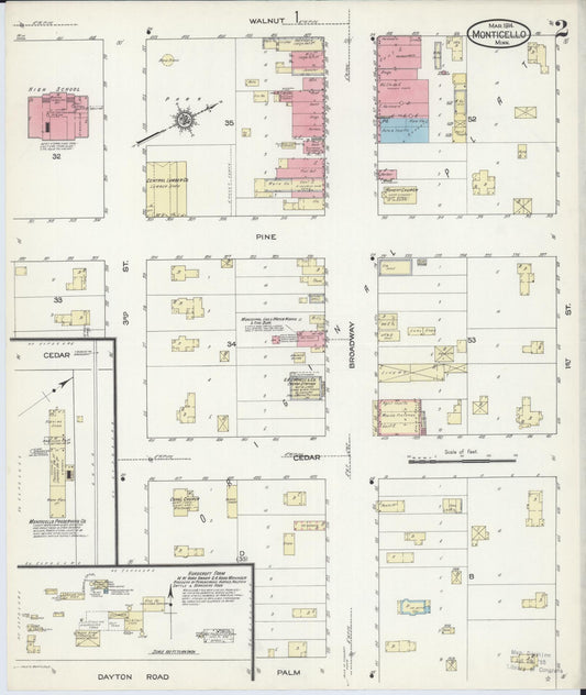 Sanborn Fire Insurance Map from Monticello, Wright County, Minnesota (1914), Sheet #0002 - Historic Sanborn Fire Insurance Map Print, vintage old map wall art, antique decor, genealogy gift, Minnesota Minnesota map