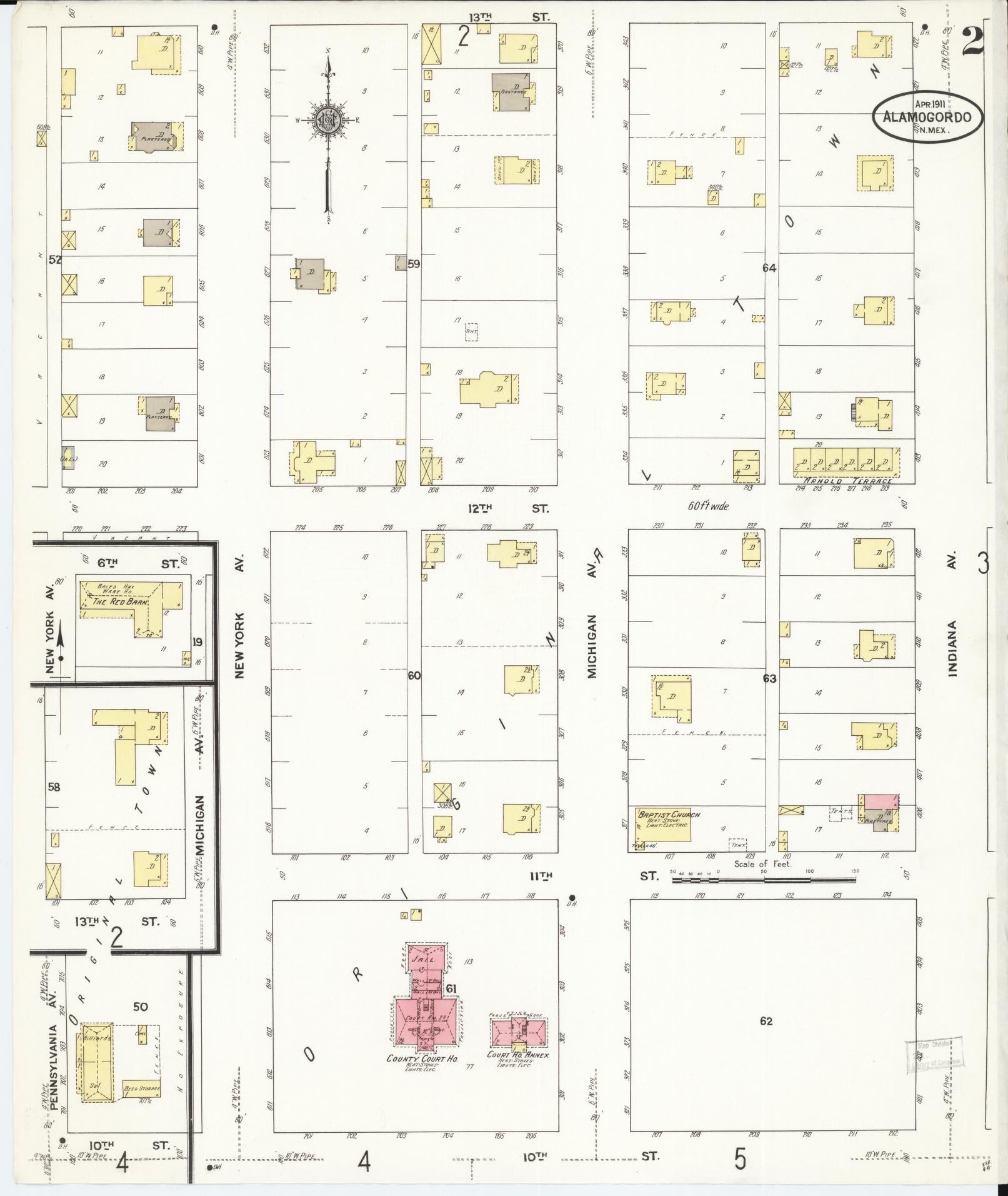 Sanborn Fire Insurance Map from Alamogordo, Otero County, New Mexico (1911), Sheet #0002 - Historic Sanborn Fire Insurance Map Print, vintage old map wall art, antique decor, genealogy gift, New Mexico New Mexico map
