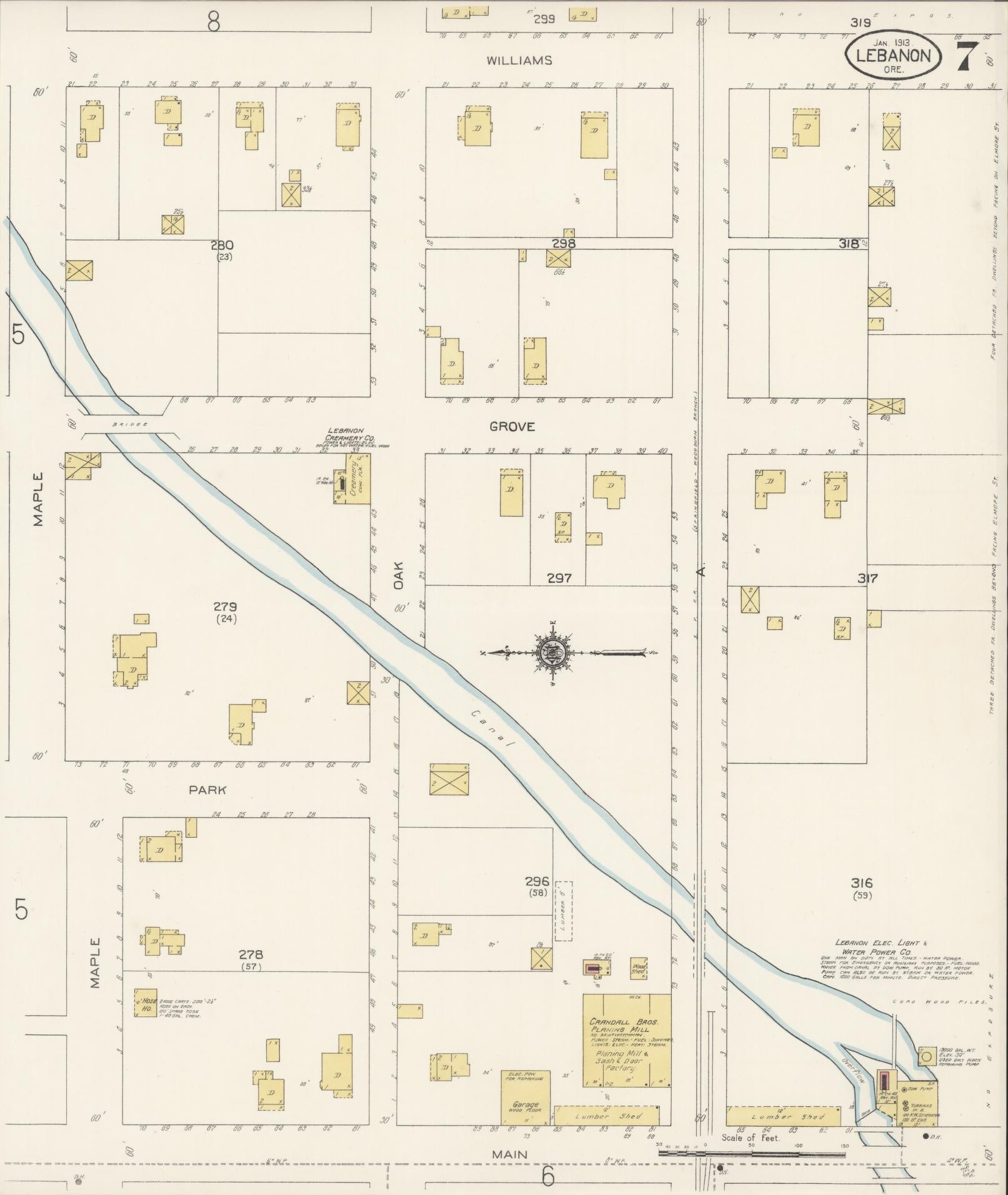 Sanborn Fire Insurance Map from Lebanon, Linn County, Oregon (1913), Sheet #0007 - Complete Map Set gallery image, historic Sanborn map, vintage wall art, Oregon Oregon