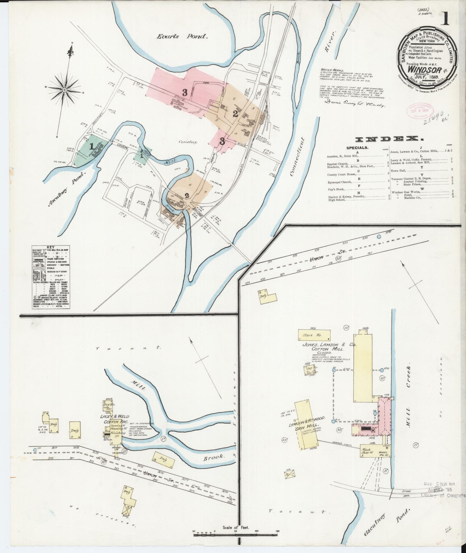 Sanborn Fire Insurance Map from Windsor, Windsor County, Vermont (1889), Sheet #0001 - Complete Map Set gallery image, historic Sanborn map, vintage wall art, Vermont Vermont