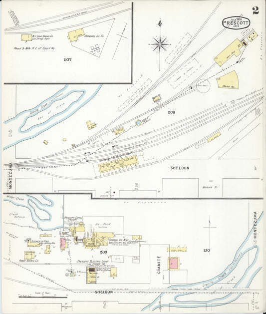 Sanborn Fire Insurance Map from Prescott, Yavapai County, Arizona (1895), Sheet #0002 - Historic Sanborn Fire Insurance Map Print, vintage old map wall art, antique decor, genealogy gift, Arizona Arizona map