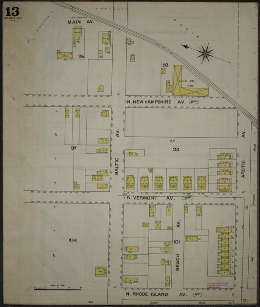 Sanborn Fire Insurance Map from Atlantic City, Atlantic County, New Jersey (1886), Sheet #0013 - Historic Sanborn Fire Insurance Map Print, vintage old map wall art, antique decor, genealogy gift, New Jersey New Jersey map