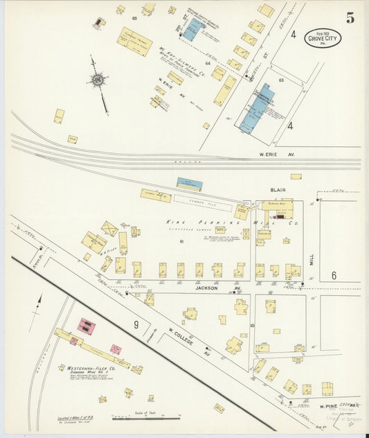 Sanborn Fire Insurance Map from Grove City, Mercer County, Pennsylvania (1912), Sheet #0005 - Historic Sanborn Fire Insurance Map Print, vintage old map wall art, antique decor, genealogy gift, Pennsylvania Pennsylvania map