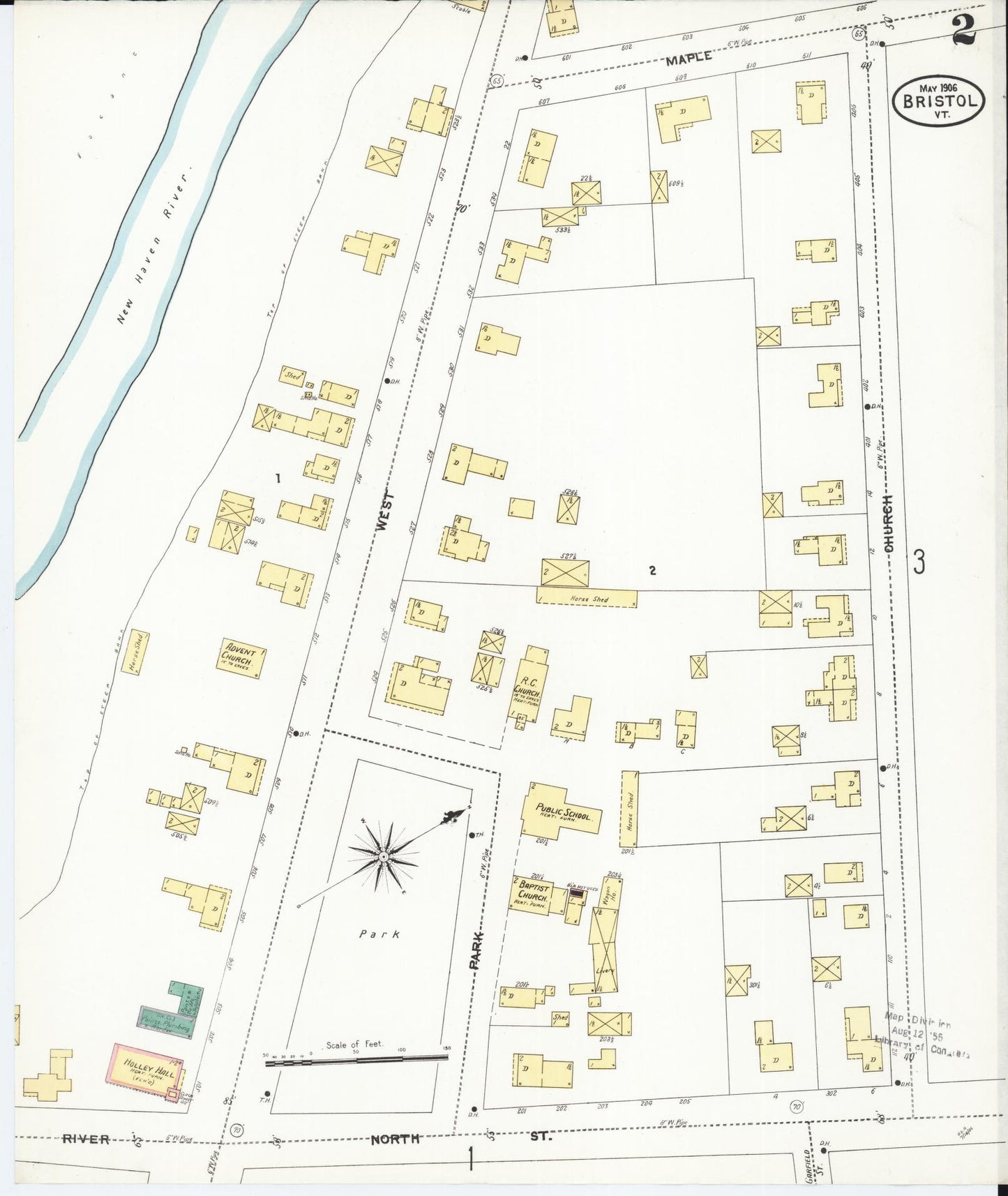 Sanborn Fire Insurance Map from Bristol, Addison County, Vermont (1906), Sheet #0002 - Historic Sanborn Fire Insurance Map Print, vintage old map wall art, antique decor, genealogy gift, Vermont Vermont map