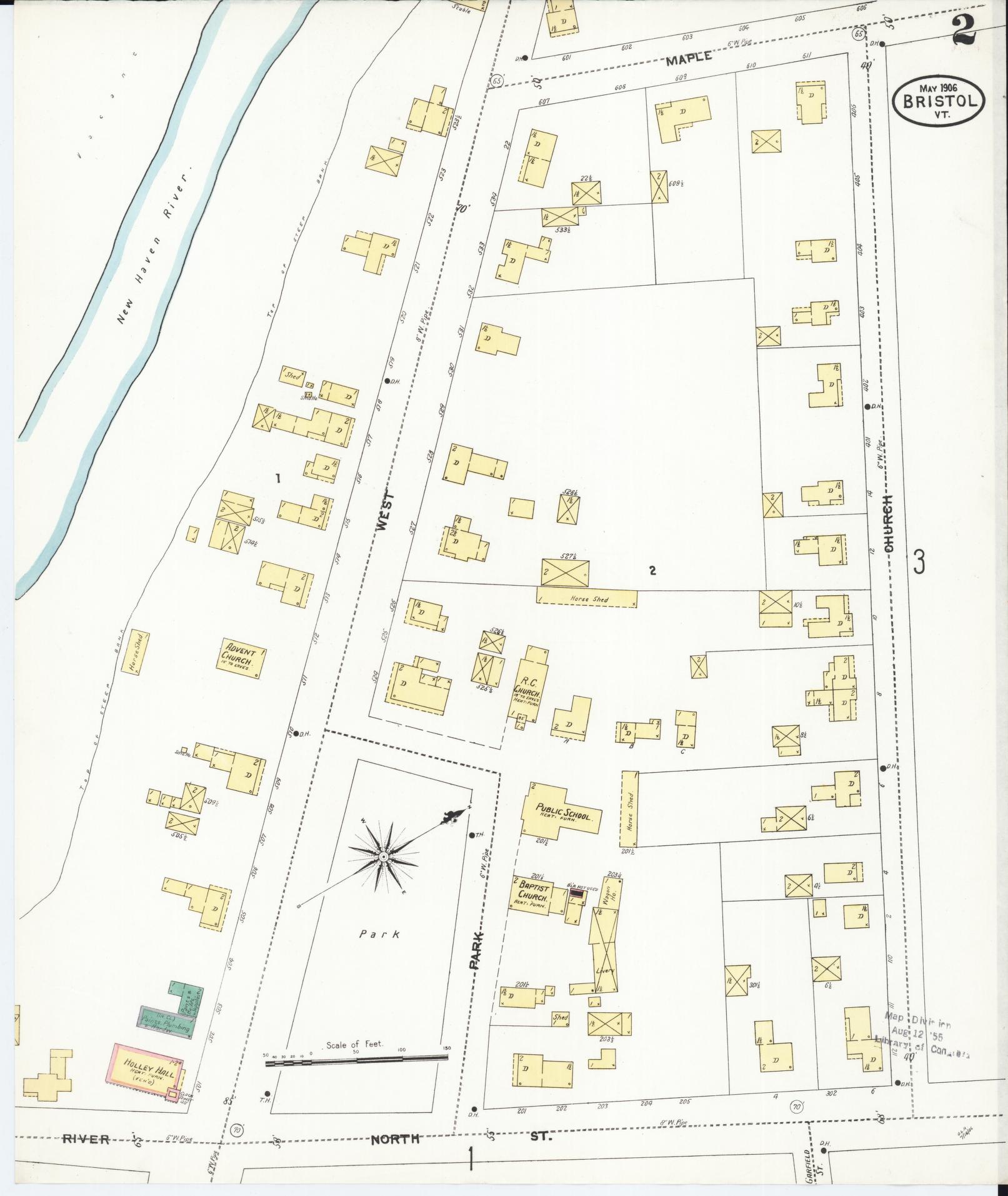 Sanborn Fire Insurance Map from Bristol, Addison County, Vermont (1906), Sheet #0002 - Historic Sanborn Fire Insurance Map Print, vintage old map wall art, antique decor, genealogy gift, Vermont Vermont map