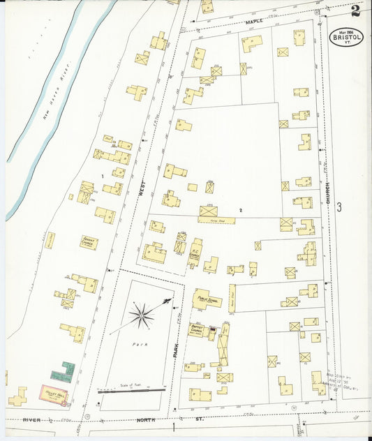 Sanborn Fire Insurance Map from Bristol, Addison County, Vermont (1906), Sheet #0002 - Historic Sanborn Fire Insurance Map Print, vintage old map wall art, antique decor, genealogy gift, Vermont Vermont map