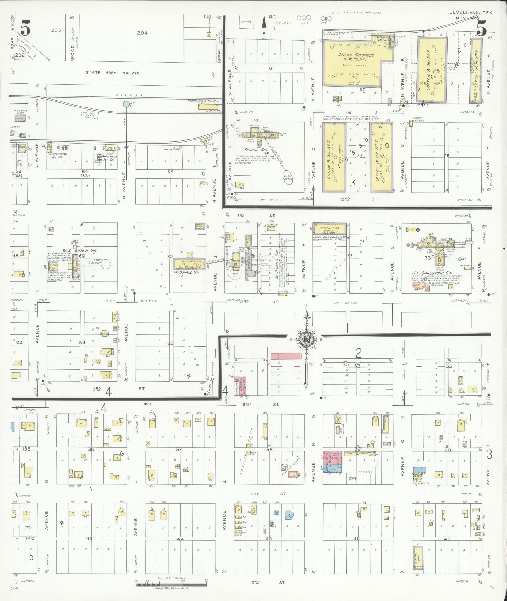 Sanborn Fire Insurance Map from Levelland, Hockley County, Texas (1942), Sheet #0005 - Historic Sanborn Fire Insurance Map Print, vintage old map wall art, antique decor, genealogy gift, Texas Texas map