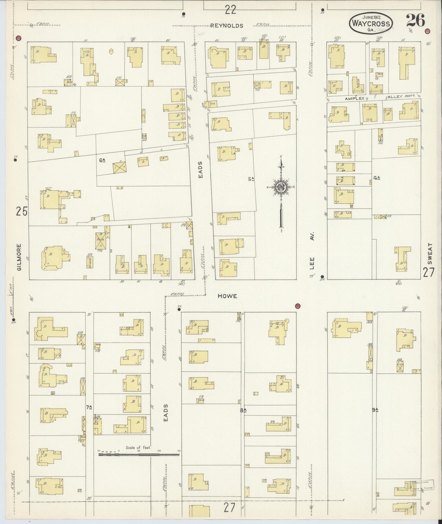 Sanborn Fire Insurance Map from Waycross, Ware County, Georgia (1913), Sheet #0026 - Complete Map Set gallery image, historic Sanborn map, vintage wall art, Georgia Georgia