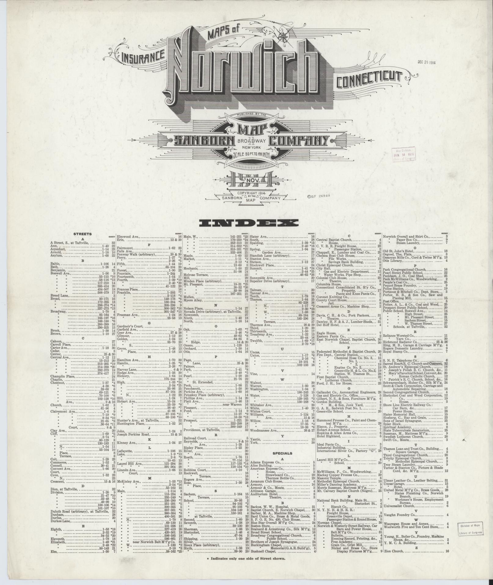 Sanborn Fire Insurance Map from Norwich, New London County, Connecticut (1914), Sheet #0001 - Historic Sanborn Fire Insurance Map Print, vintage old map wall art, antique decor, genealogy gift, Connecticut Connecticut map