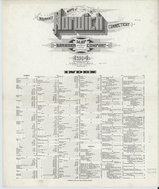 Sanborn Fire Insurance Map from Norwich, New London County, Connecticut (1914), Sheet #0001 - Historic Sanborn Fire Insurance Map Print, vintage old map wall art, antique decor, genealogy gift, Connecticut Connecticut map