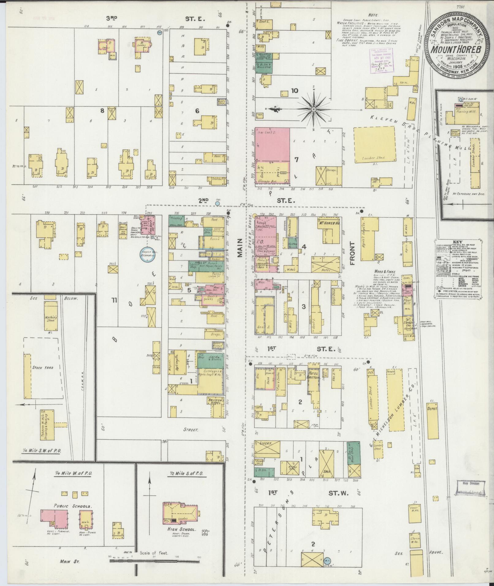Sanborn Fire Insurance Map from Mount Horeb, Dane County, Wisconsin (1905), Sheet #0001 - Historic Sanborn Fire Insurance Map Print, vintage old map wall art, antique decor, genealogy gift, Wisconsin Wisconsin map