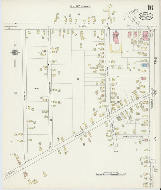 Sanborn Fire Insurance Map from Malone, Franklin County, New York (1914), Sheet #0016 - Historic Sanborn Fire Insurance Map Print, vintage old map wall art, antique decor, genealogy gift, New York New York map