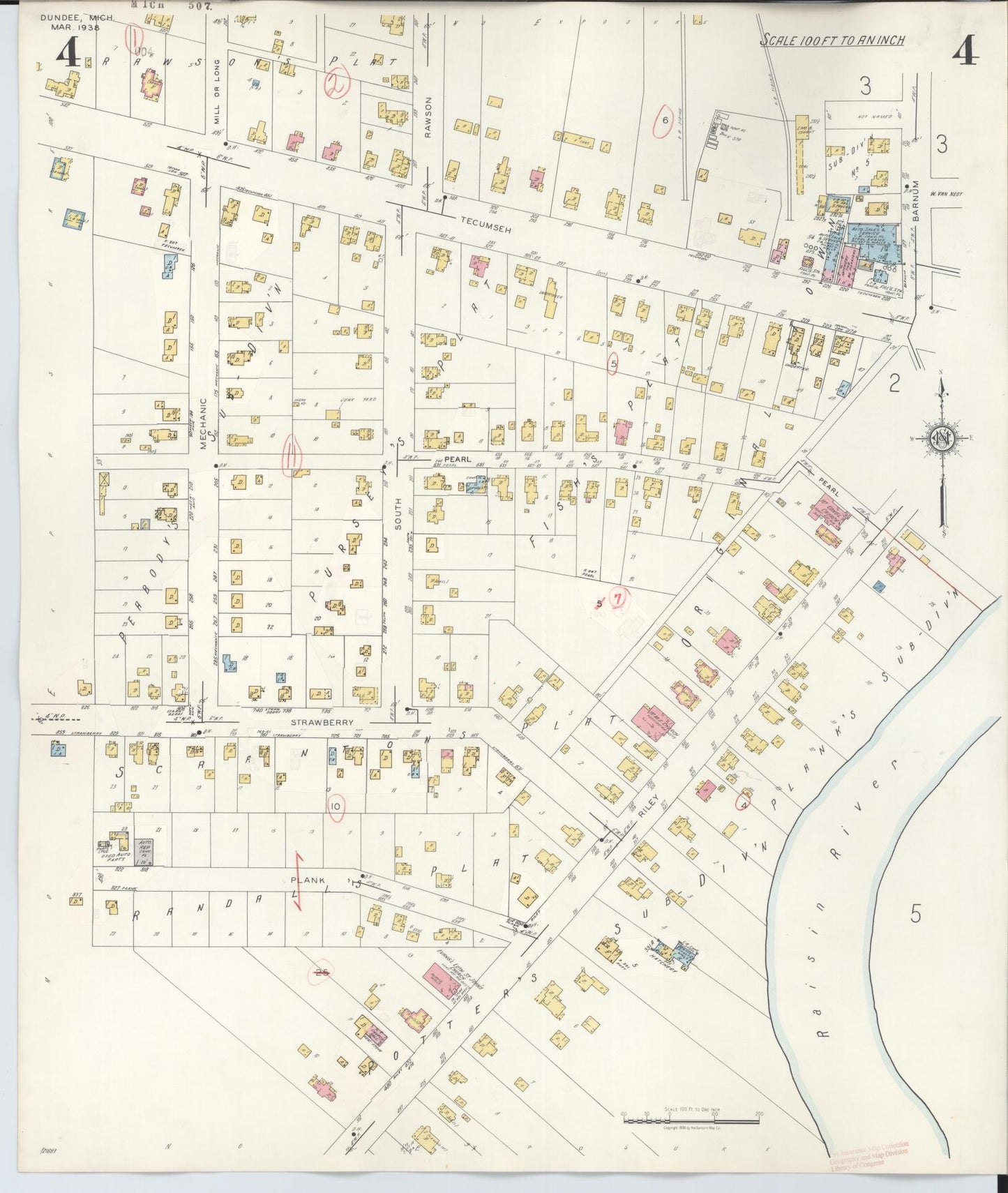 Sanborn Fire Insurance Map from Dundee, Monroe County, Michigan (1949), Sheet #0004 - Complete Map Set gallery image, historic Sanborn map, vintage wall art, Michigan Michigan