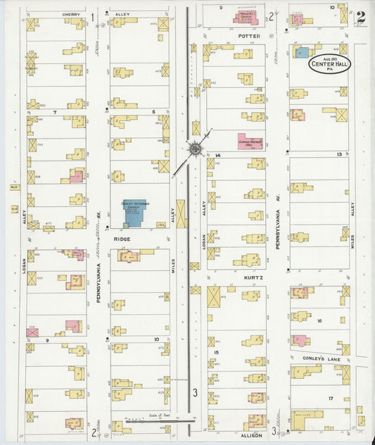 Sanborn Fire Insurance Map from Center Hall, Centre County, Pennsylvania (1911), Sheet #0002 - Historic Sanborn Fire Insurance Map Print, vintage old map wall art, antique decor, genealogy gift, Pennsylvania Pennsylvania map
