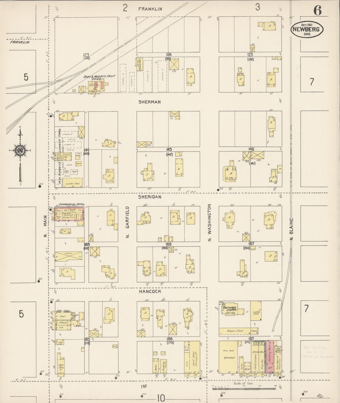 Sanborn Fire Insurance Map from Newberg, Yamhill County, Oregon (1912), Sheet #0006 - Complete Map Set gallery image, historic Sanborn map, vintage wall art, Oregon Oregon