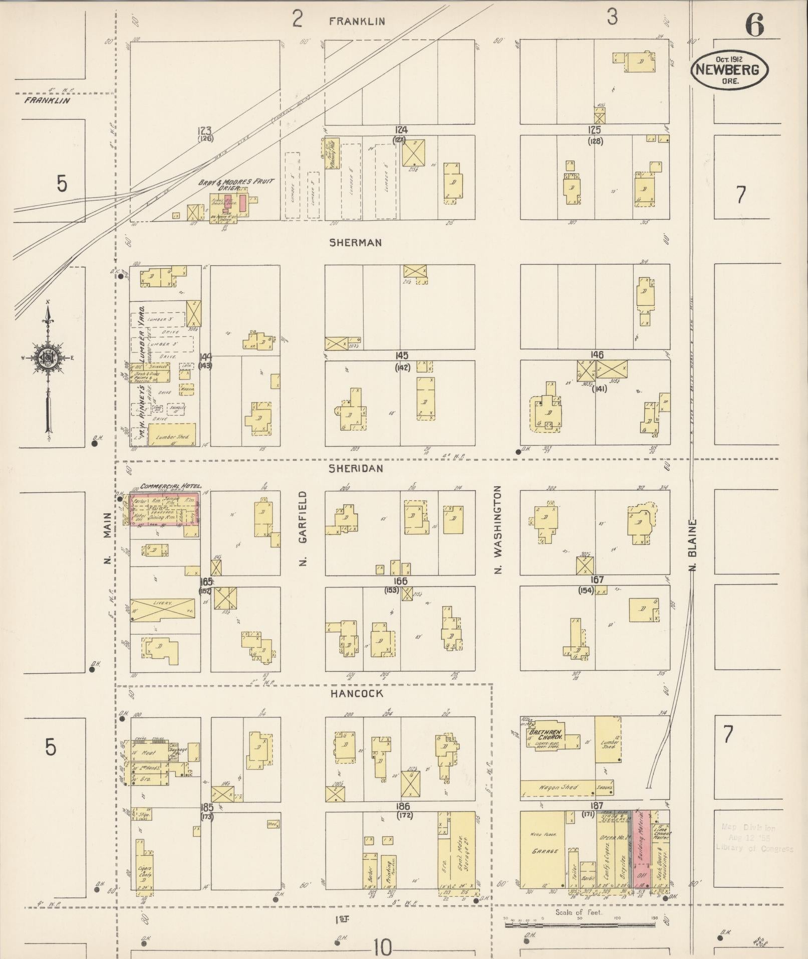Sanborn Fire Insurance Map from Newberg, Yamhill County, Oregon (1912), Sheet #0006 - Complete Map Set gallery image, historic Sanborn map, vintage wall art, Oregon Oregon