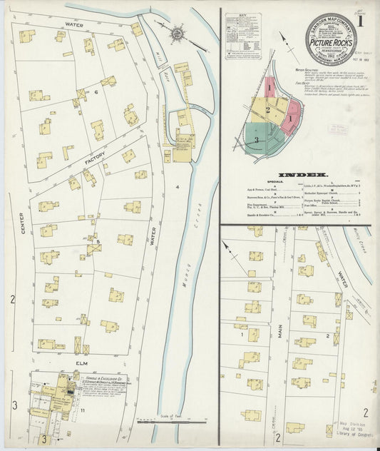 Sanborn Fire Insurance Map from Picture Rocks, Lycoming County, Pennsylvania (1912), Sheet #0001 - Historic Sanborn Fire Insurance Map Print, vintage old map wall art, antique decor, genealogy gift, Pennsylvania Pennsylvania map