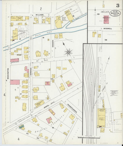 Sanborn Fire Insurance Map from Bristol, Sullivan County, Tennessee (1902), Sheet #0003 - Complete Map Set gallery image, historic Sanborn map, vintage wall art, Tennessee Tennessee