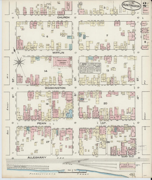 Sanborn Fire Insurance Map from Huntingdon, Huntingdon County, Pennsylvania (1884), Sheet #0002 - Historic Sanborn Fire Insurance Map Print, vintage old map wall art, antique decor, genealogy gift, Pennsylvania Pennsylvania map