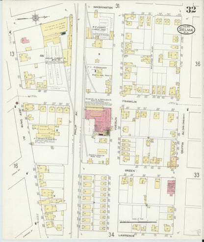 Sanborn Fire Insurance Map from Selma, Dallas County, Alabama (1913), Sheet #0032 - Complete Map Set gallery image, historic Sanborn map, vintage wall art, Alabama Alabama