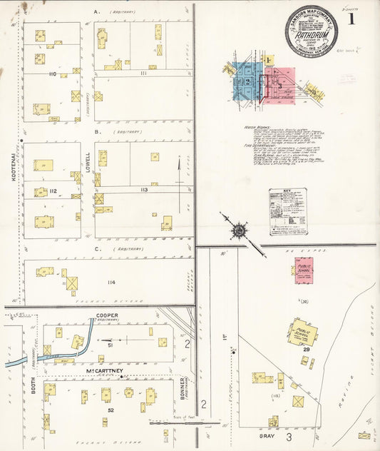Sanborn Fire Insurance Map from Rathdrum, Kootenai County, Idaho (1912), Sheet #0001 - Complete Map Set gallery image, historic Sanborn map, vintage wall art, Idaho Idaho
