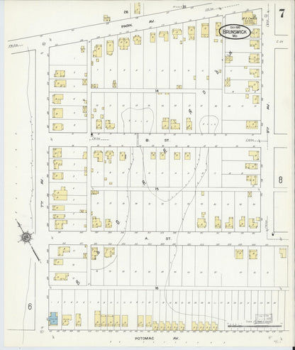 Sanborn Fire Insurance Map from Brunswick, Frederick County, Maryland (1910), Sheet #0007 - Complete Map Set gallery image, historic Sanborn map, vintage wall art, Maryland Maryland