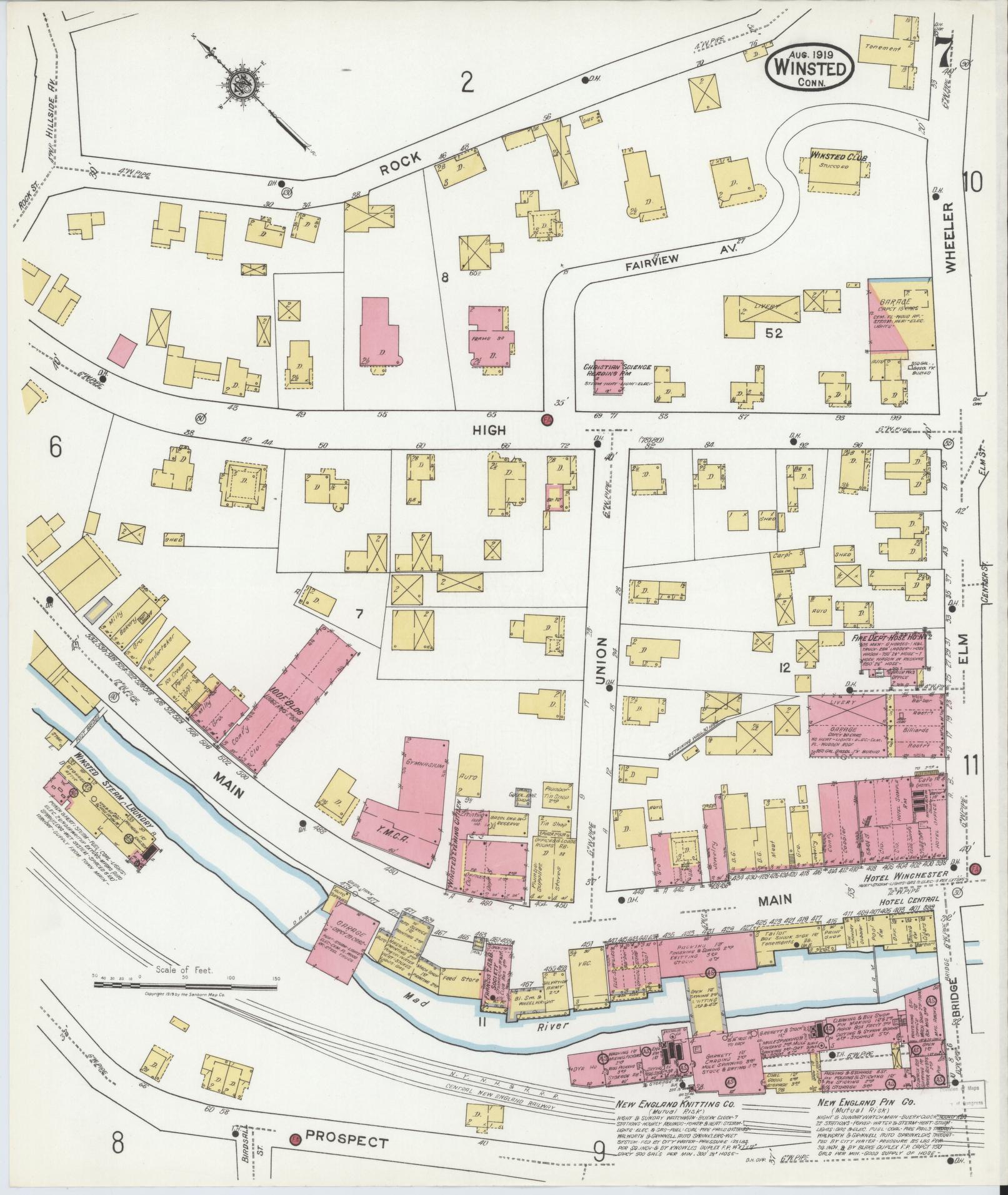 Sanborn Fire Insurance Map from Winsted, Litchfield County, Connecticut (1919), Sheet #0007 - Complete Map Set gallery image, historic Sanborn map, vintage wall art, Connecticut Connecticut