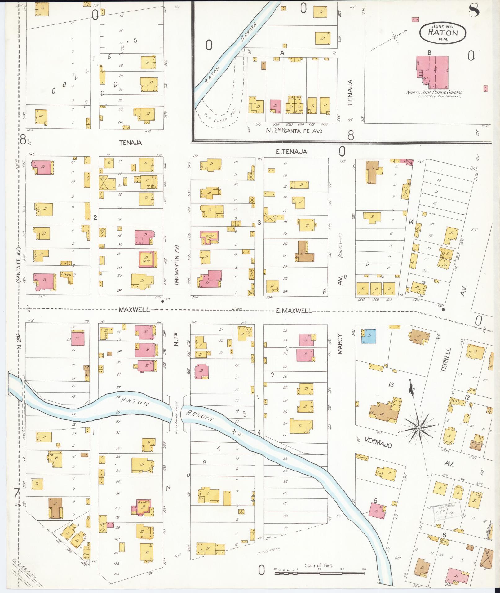 Sanborn Fire Insurance Map from Raton, Colfax County, New Mexico (1906), Sheet #0008 - Complete Map Set gallery image, historic Sanborn map, vintage wall art, New Mexico New Mexico