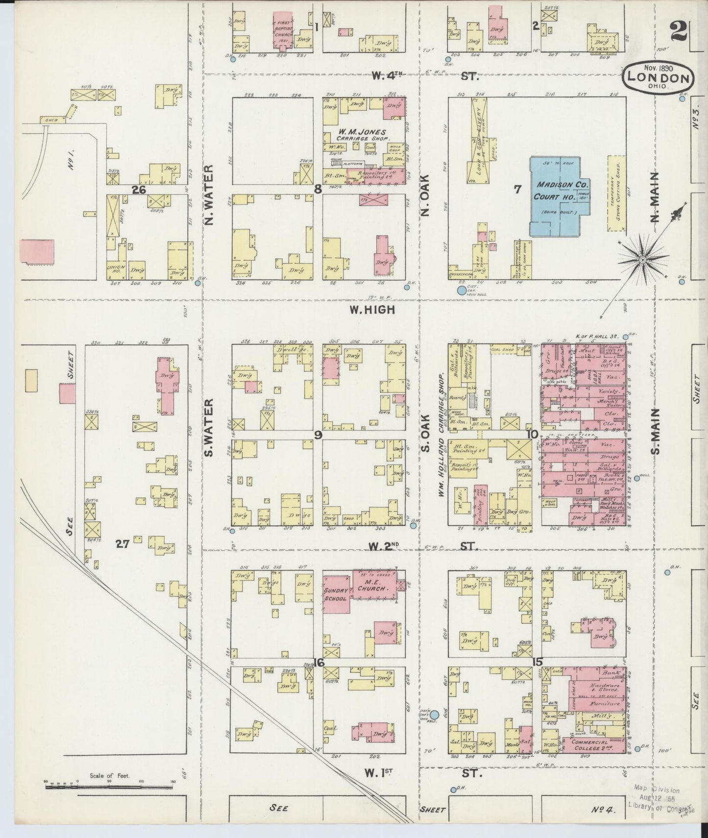 Sanborn Fire Insurance Map from London, Madison County, Ohio (1890), Sheet #0002 - Historic Sanborn Fire Insurance Map Print, vintage old map wall art, antique decor, genealogy gift, Ohio Ohio map