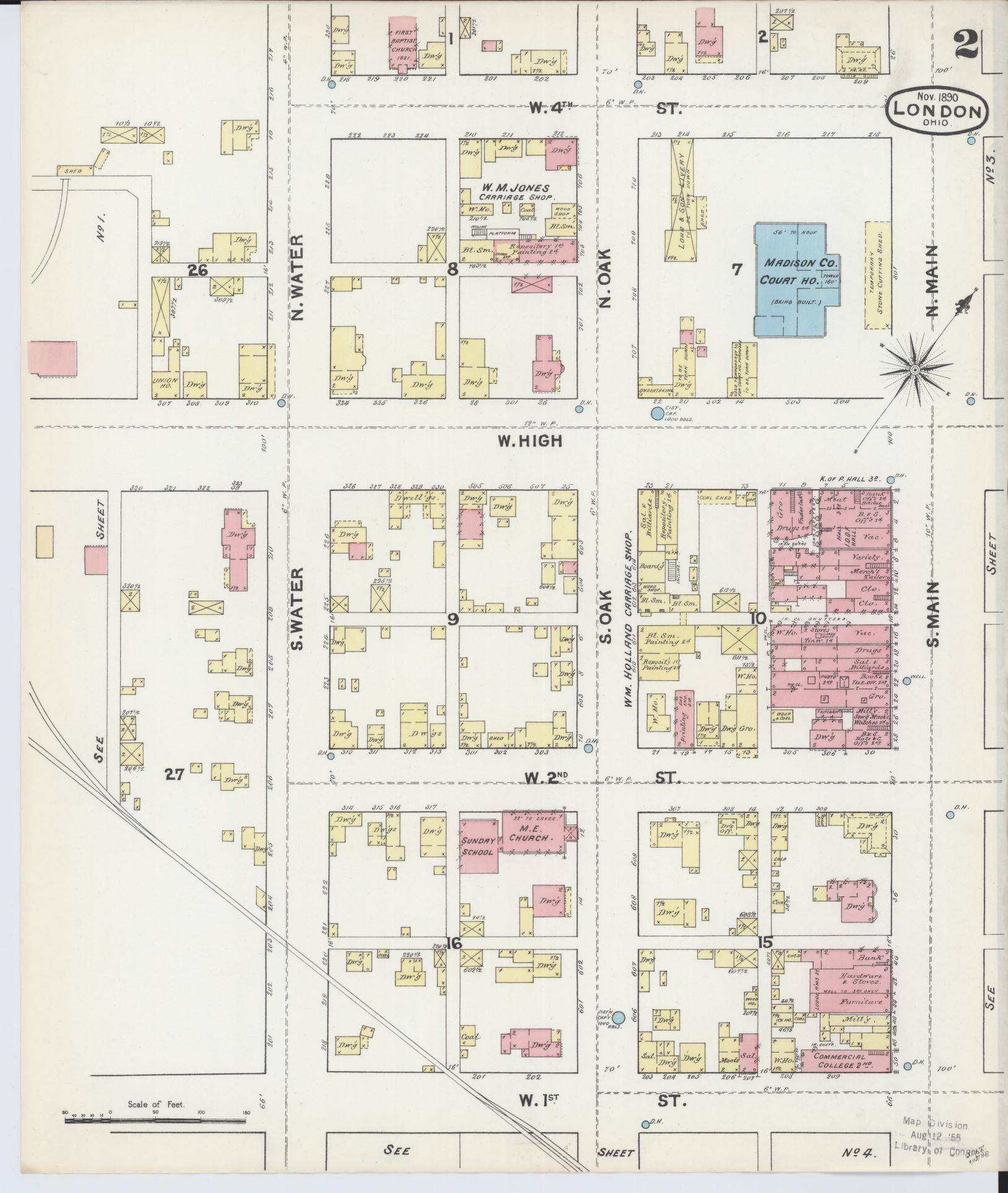 Sanborn Fire Insurance Map from London, Madison County, Ohio (1890), Sheet #0002 - Historic Sanborn Fire Insurance Map Print, vintage old map wall art, antique decor, genealogy gift, Ohio Ohio map
