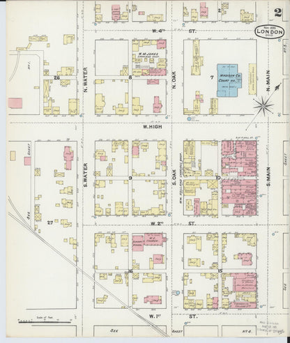 Sanborn Fire Insurance Map from London, Madison County, Ohio (1890), Sheet #0002 - Historic Sanborn Fire Insurance Map Print, vintage old map wall art, antique decor, genealogy gift, Ohio Ohio map