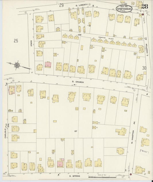 Sanborn Fire Insurance Map from Spartanburg, Spartanburg County, South Carolina (1912), Sheet #0028 - Historic Sanborn Fire Insurance Map Print, vintage old map wall art, antique decor, genealogy gift, South Carolina South Carolina map