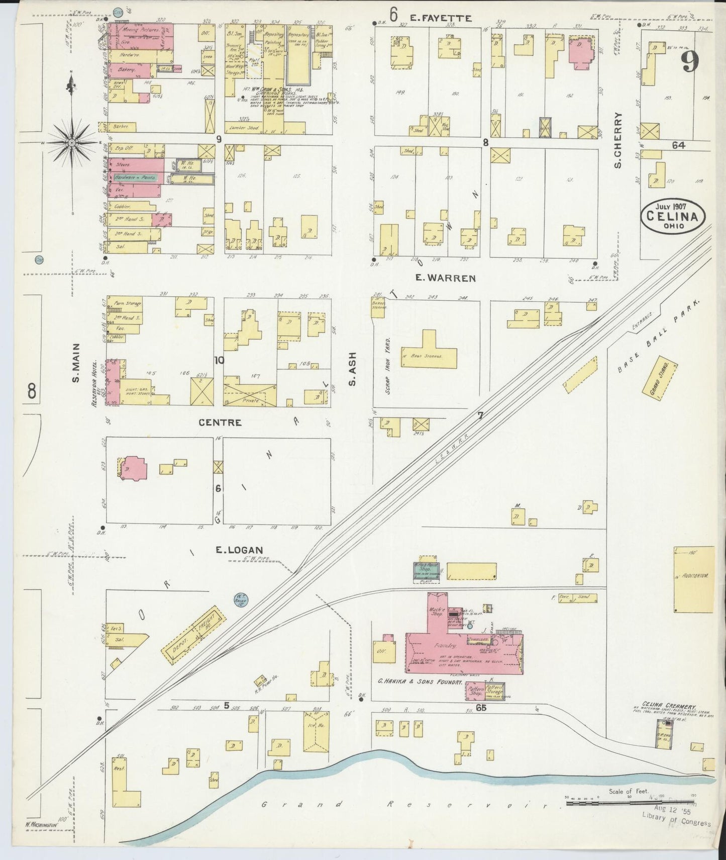 Sanborn Fire Insurance Map from Celina, Mercer County, Ohio (1907), Sheet #0009 - Complete Map Set gallery image, historic Sanborn map, vintage wall art, Ohio Ohio