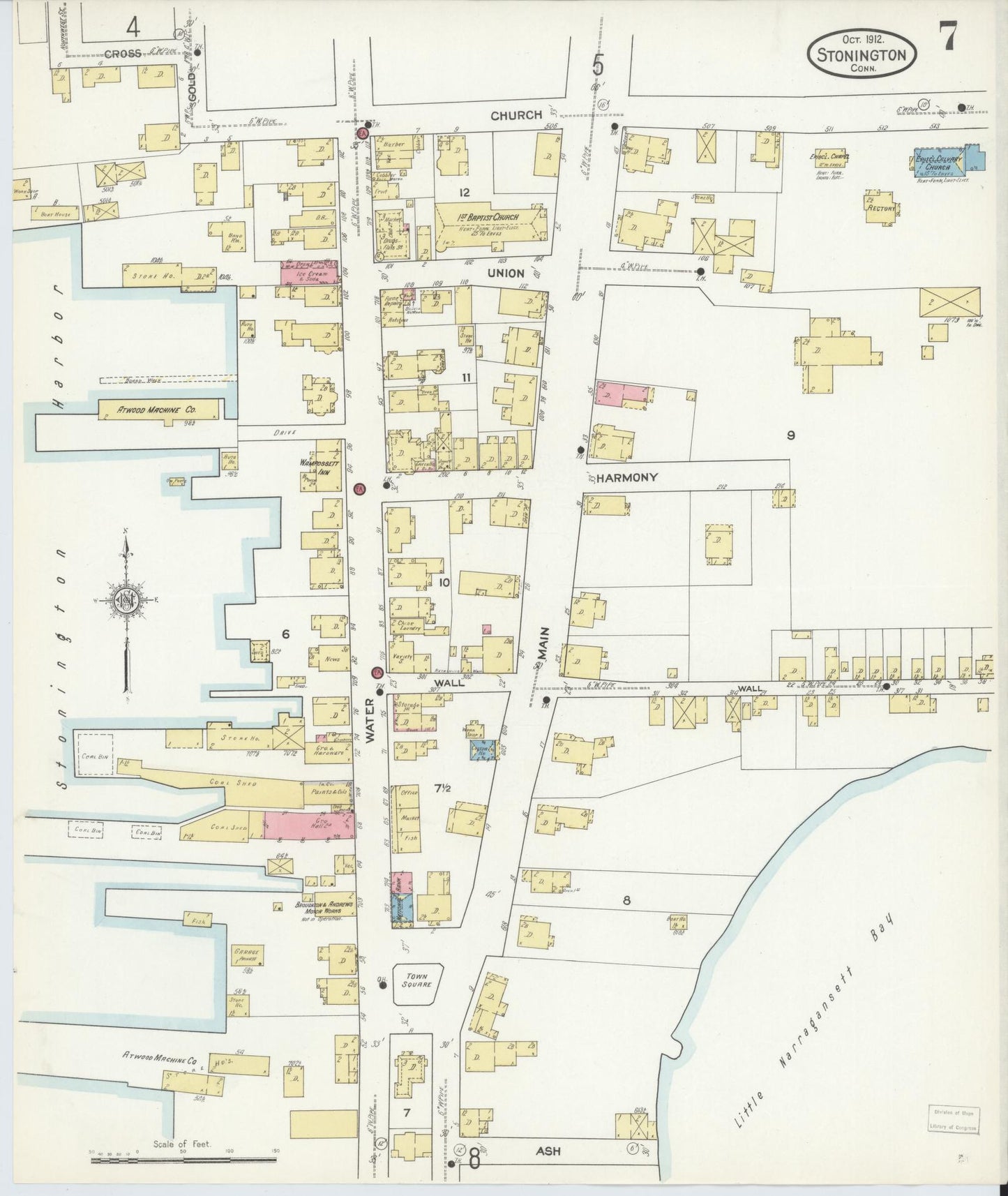 Sanborn Fire Insurance Map from Stonington, New London County, Connecticut (1912), Sheet #0007 - Complete Map Set gallery image, historic Sanborn map, vintage wall art, Connecticut Connecticut