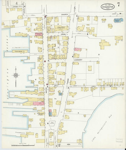 Sanborn Fire Insurance Map from Stonington, New London County, Connecticut (1912), Sheet #0007 - Complete Map Set gallery image, historic Sanborn map, vintage wall art, Connecticut Connecticut