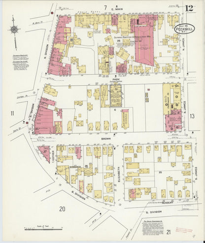 Sanborn Fire Insurance Map from Peekskill, Westchester County, New York (1911), Sheet #0012 - Historic Sanborn Fire Insurance Map Print, vintage old map wall art, antique decor, genealogy gift, New York New York map