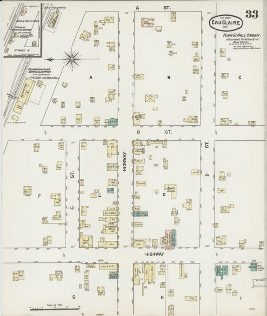 Sanborn Fire Insurance Map from Eau Claire, Eau Claire County, Wisconsin (1889), Sheet #0033 - Historic Sanborn Fire Insurance Map Print, vintage old map wall art, antique decor, genealogy gift, Wisconsin Wisconsin map