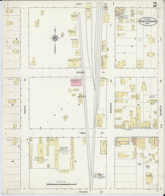 Sanborn Fire Insurance Map from North Branch, Chisago County, Minnesota (1914), Sheet #0002 - Historic Sanborn Fire Insurance Map Print, vintage old map wall art, antique decor, genealogy gift, Minnesota Minnesota map