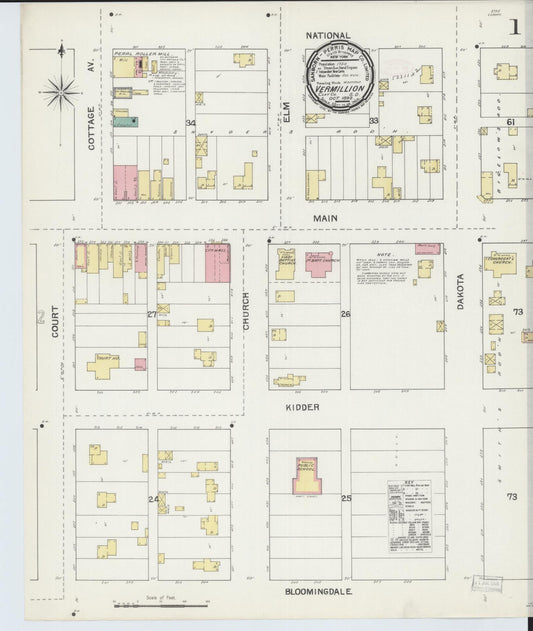 Sanborn Fire Insurance Map from Vermillion, Clay County, South Dakota (1892), Sheet #0001 - Historic Sanborn Fire Insurance Map Print, vintage old map wall art, antique decor, genealogy gift, South Dakota South Dakota map