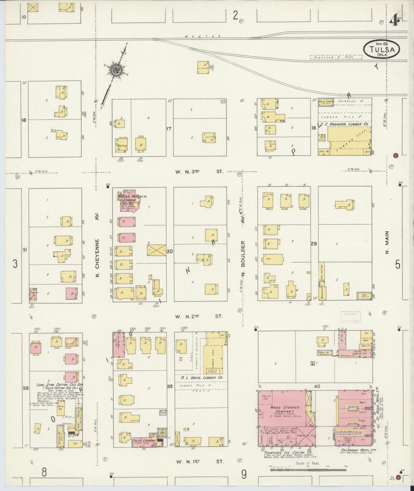 Sanborn Fire Insurance Map from Tulsa, Tulsa County, Oklahoma (1911), Sheet #0004 - Complete Map Set gallery image, historic Sanborn map, vintage wall art, Oklahoma Oklahoma