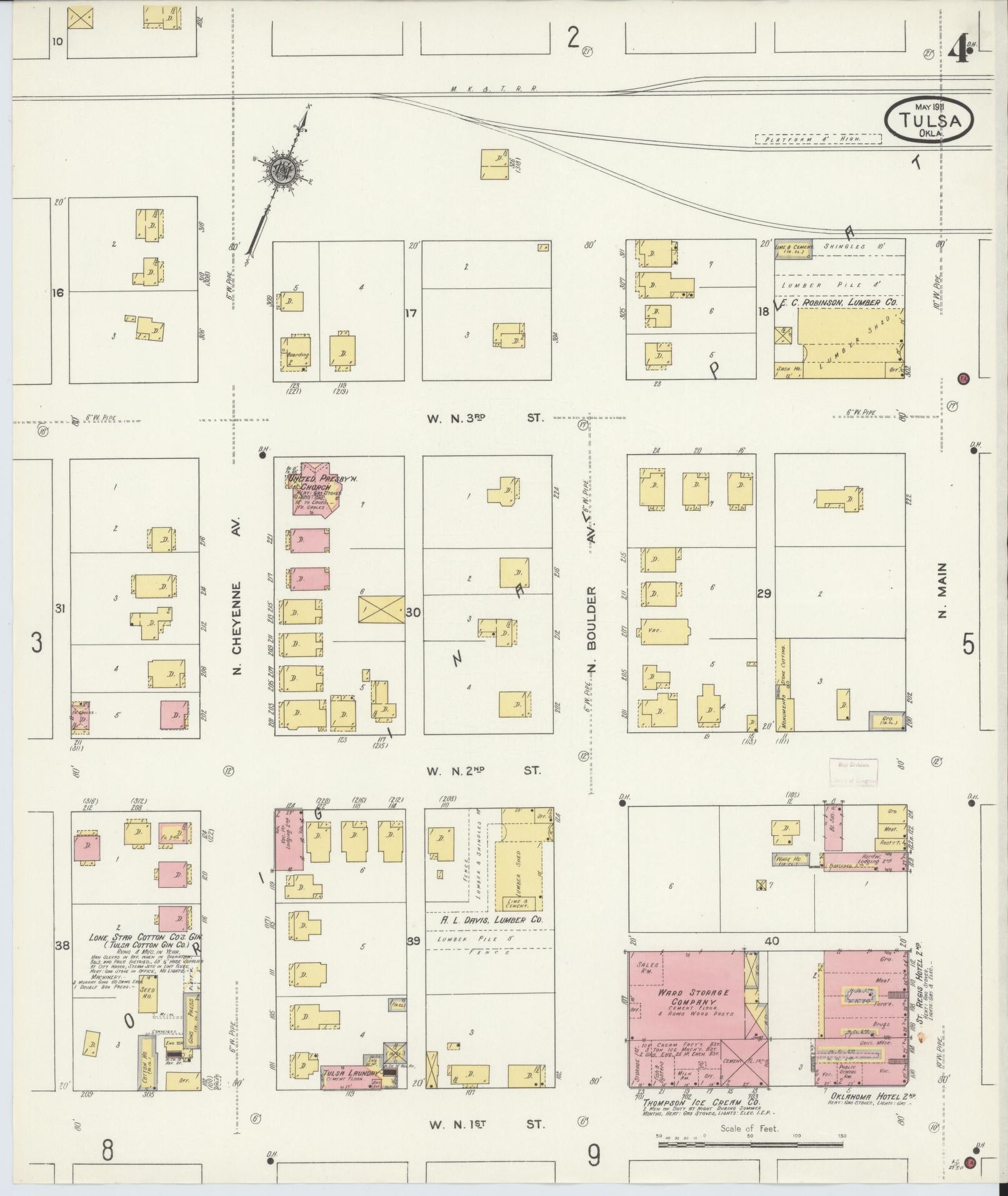 Sanborn Fire Insurance Map from Tulsa, Tulsa County, Oklahoma (1911), Sheet #0004 - Complete Map Set gallery image, historic Sanborn map, vintage wall art, Oklahoma Oklahoma
