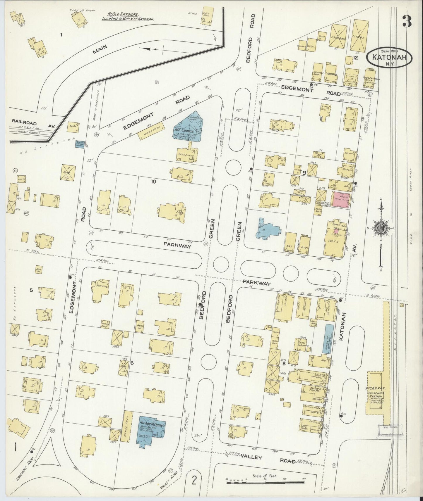 Sanborn Fire Insurance Map from Katonah, Westchester County, New York (1910), Sheet #0003 - Complete Map Set gallery image, historic Sanborn map, vintage wall art, New York New York