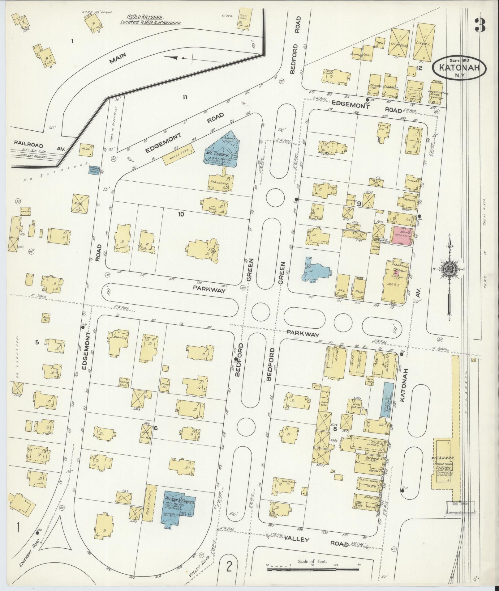 Sanborn Fire Insurance Map from Katonah, Westchester County, New York (1910), Sheet #0003 - Complete Map Set gallery image, historic Sanborn map, vintage wall art, New York New York