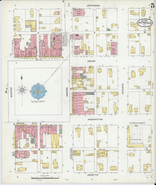 Sanborn Fire Insurance Map from Pittsfield, Pike County, Illinois (1905), Sheet #0005 - Historic Sanborn Fire Insurance Map Print, vintage old map wall art, antique decor, genealogy gift, Illinois Illinois map