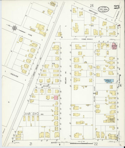 Sanborn Fire Insurance Map from Selma, Dallas County, Alabama (1913), Sheet #0023 - Complete Map Set gallery image, historic Sanborn map, vintage wall art, Alabama Alabama