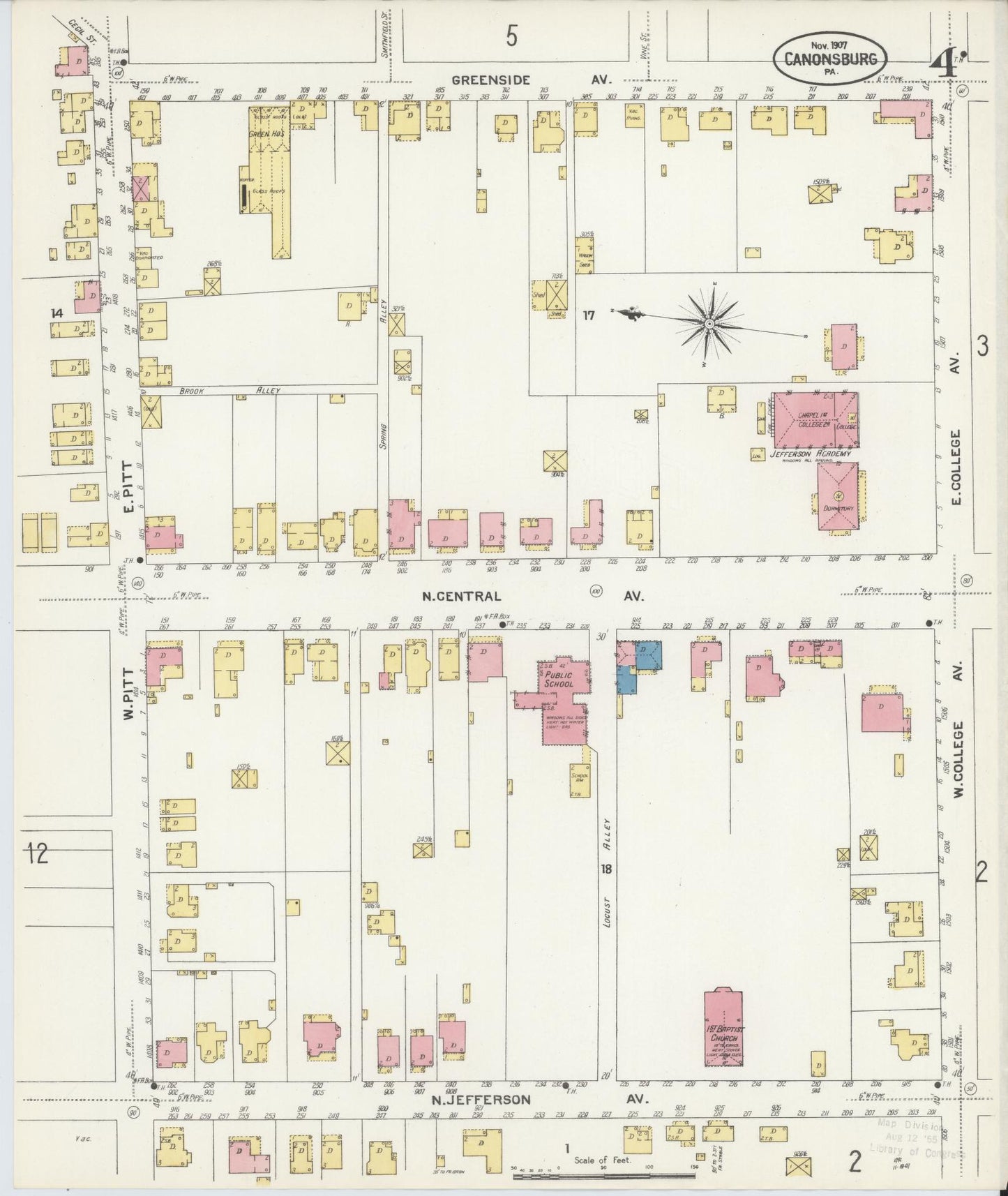 Sanborn Fire Insurance Map from Canonsburg, Washington County, Pennsylvania (1907), Sheet #0004 - Complete Map Set gallery image, historic Sanborn map, vintage wall art, Pennsylvania Pennsylvania