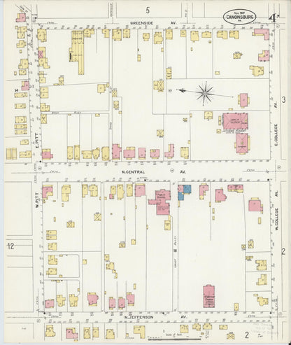 Sanborn Fire Insurance Map from Canonsburg, Washington County, Pennsylvania (1907), Sheet #0004 - Complete Map Set gallery image, historic Sanborn map, vintage wall art, Pennsylvania Pennsylvania