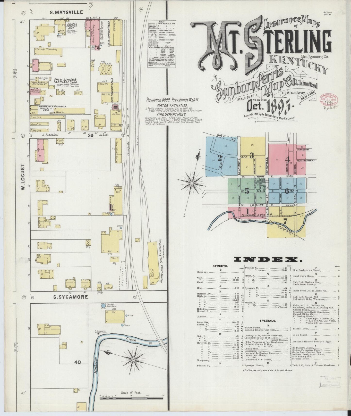 Sanborn Fire Insurance Map from Mount Sterling, Montgomery County, Kentucky (1895), Sheet #0001 - Complete Map Set gallery image, historic Sanborn map, vintage wall art, Kentucky Kentucky
