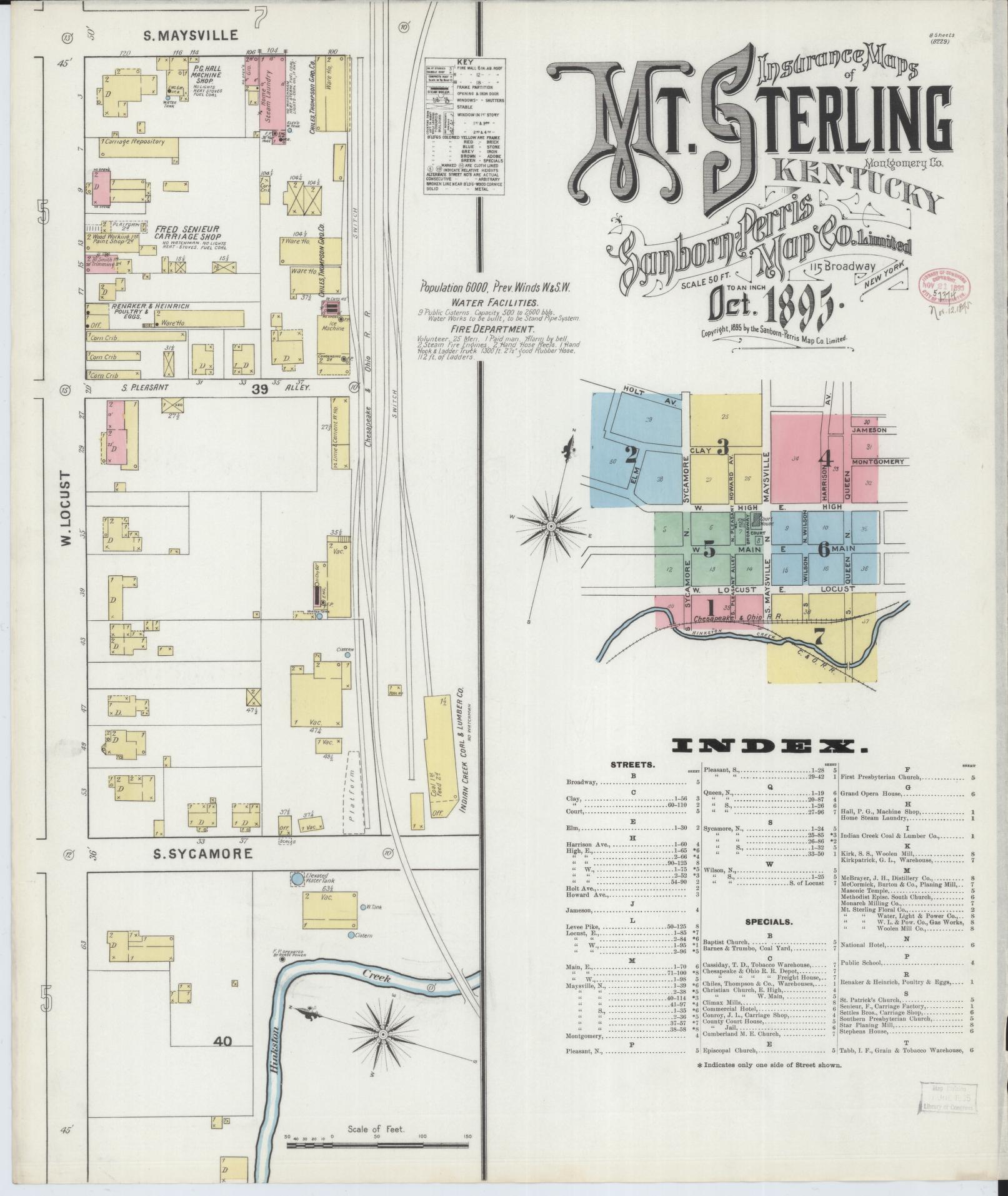 Sanborn Fire Insurance Map from Mount Sterling, Montgomery County, Kentucky (1895), Sheet #0001 - Complete Map Set gallery image, historic Sanborn map, vintage wall art, Kentucky Kentucky