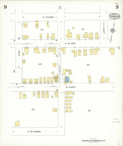 Sanborn Fire Insurance Map from Tarboro, Edgecombe County, North Carolina (1923), Sheet #0009 - Historic Sanborn Fire Insurance Map Print, vintage old map wall art, antique decor, genealogy gift, North Carolina North Carolina map